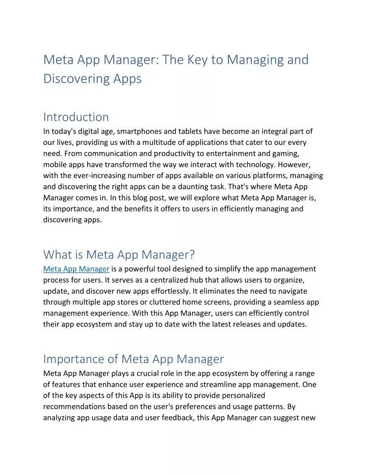 meta app manager the key to managing