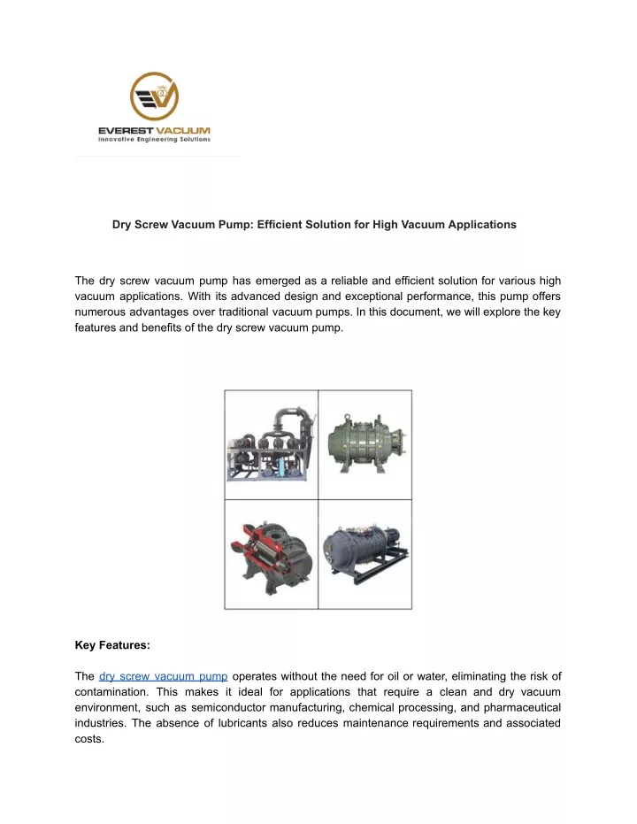 dry screw vacuum pump efficient solution for high