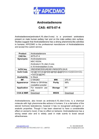 Latest Research on Androstadienone(Androsta-4,16,-dien-3-one)CAS: 4075-07-4