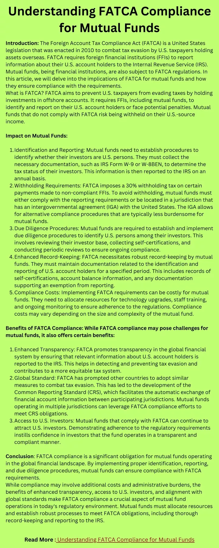understanding fatca compliance for mutual funds