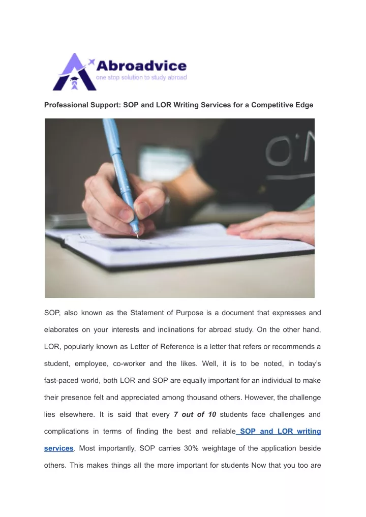 professional support sop and lor writing services