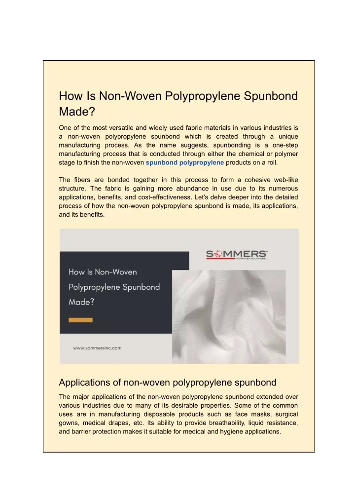 how is non woven polypropylene spunbond made