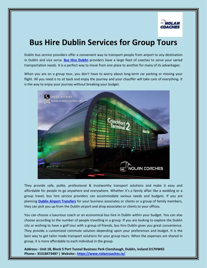 bus hire dublin services for group tours