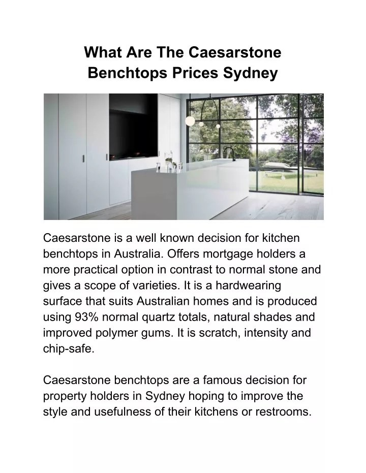what are the caesarstone benchtops prices sydney