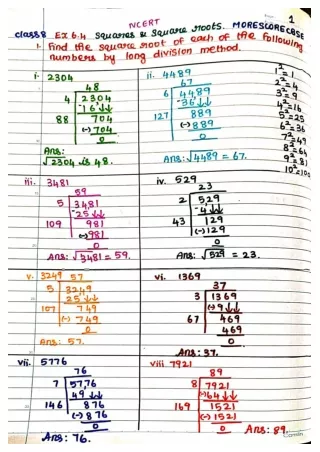 Class 8 Ex 6.4 Chapter 6 Ncert Squares and square roots