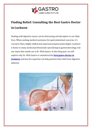 Finding Relief Consulting the Best Gastro Doctor in Lucknow