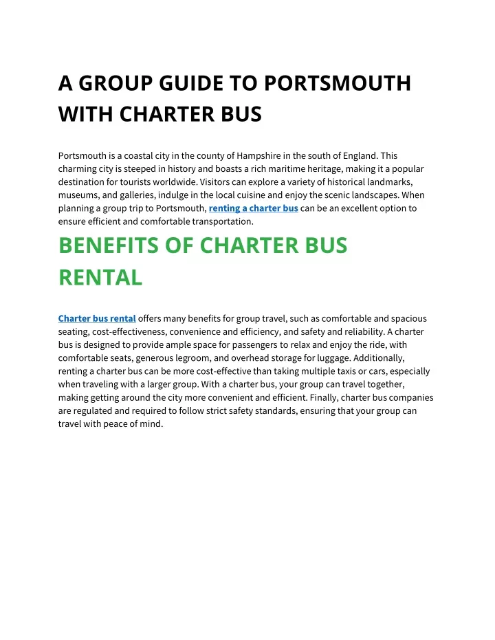 a group guide to portsmouth with charter bus
