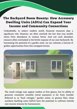 The Backyard Boom Bounty: How Accessory Dwelling Units Can Expand Your Income