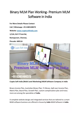 Binary MLM Plan Working - Premium MLM Software in India