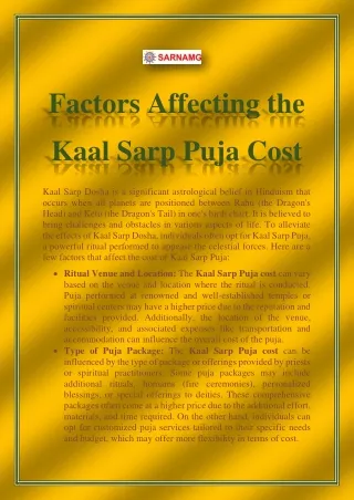 Factors Affecting the Kaal Sarp Puja Cost