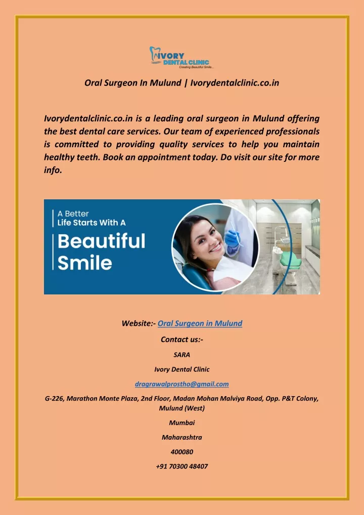 oral surgeon in mulund ivorydentalclinic co in