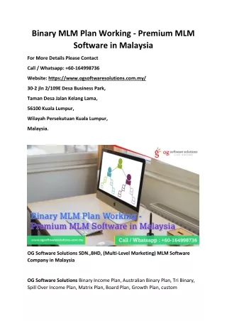 Binary MLM Plan Working - Premium MLM Software in Malasiya