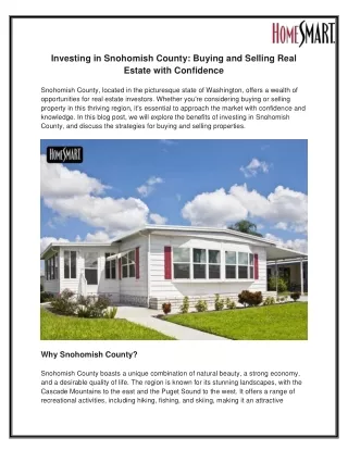 Investing in Snohomish County Buying and Selling Real Estate with Confidence