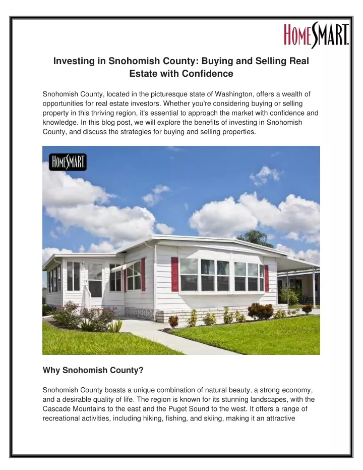 investing in snohomish county buying and selling