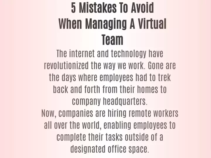 5 mistakes to avoid when managing a virtual team