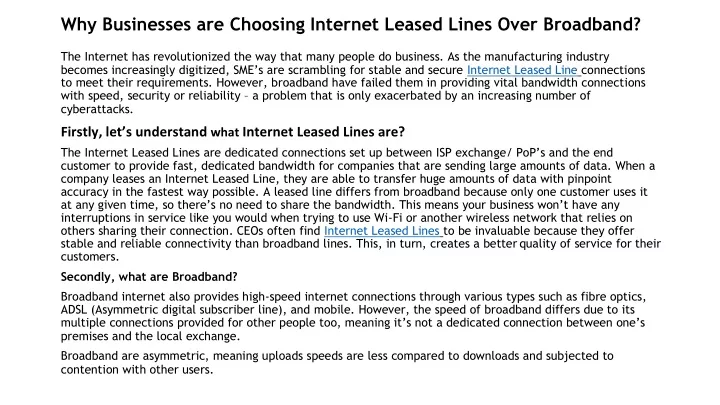 why businesses are choosing internet leased lines