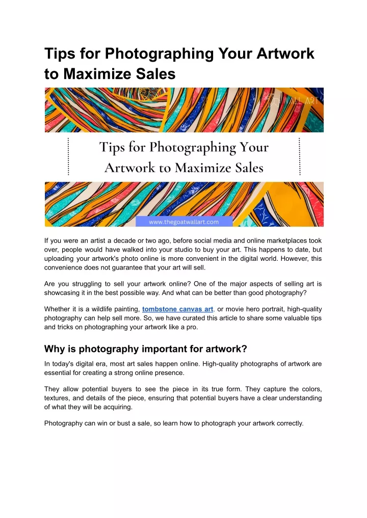 tips for photographing your artwork to maximize