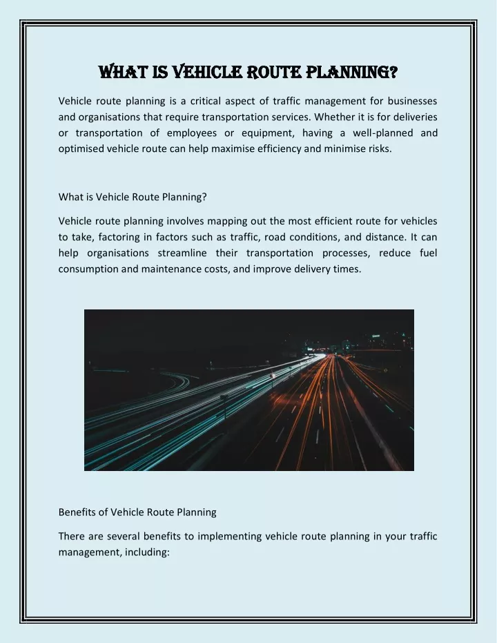 what is vehicle route planning what is vehicle