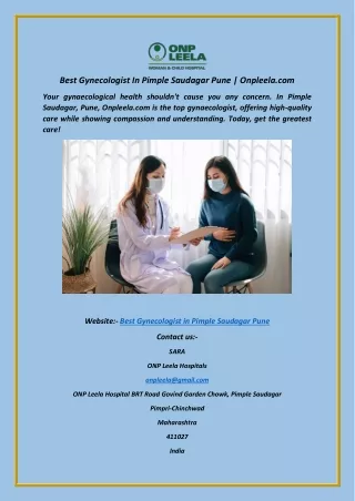 Best Gynecologist In Pimple Saudagar Pune  Onpleela