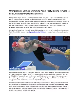 Olympic Paris  Olympic Swimming Adam Peaty looking forward to Paris 2024 after mental health break