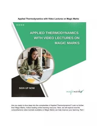 Applied Thermodynamics with Video Lectures on Magic Marks