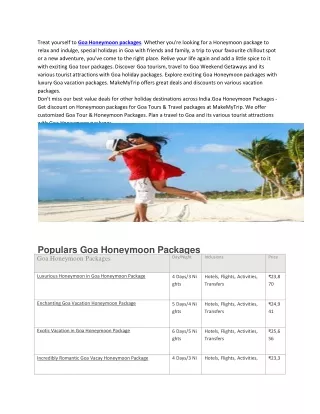 Goa Honeymoon packages
