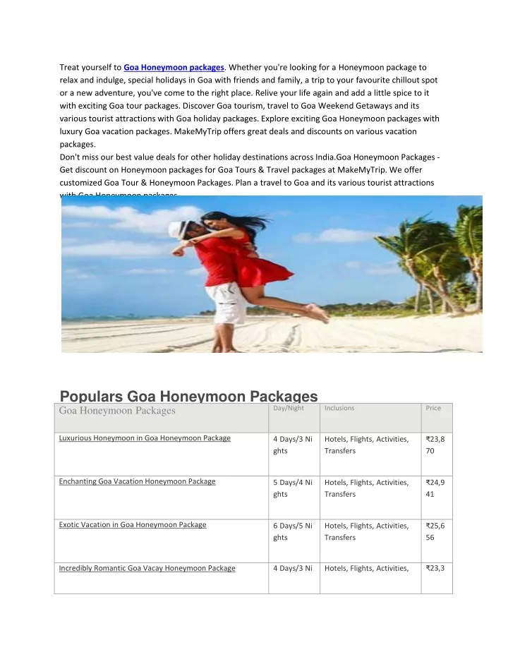 treat yourself to goa honeymoon packages whether
