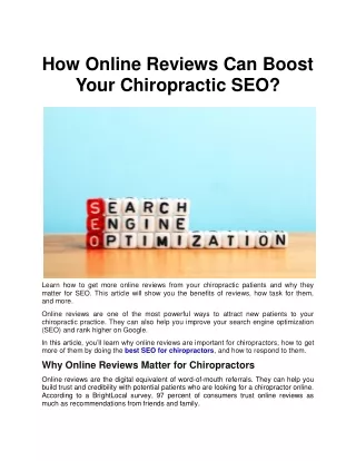 How Online Reviews Can Boost Your Chiropractic SEO