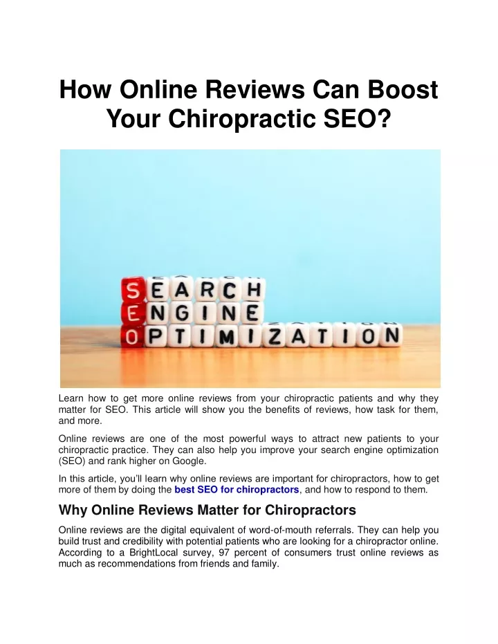 how online reviews can boost your chiropractic seo