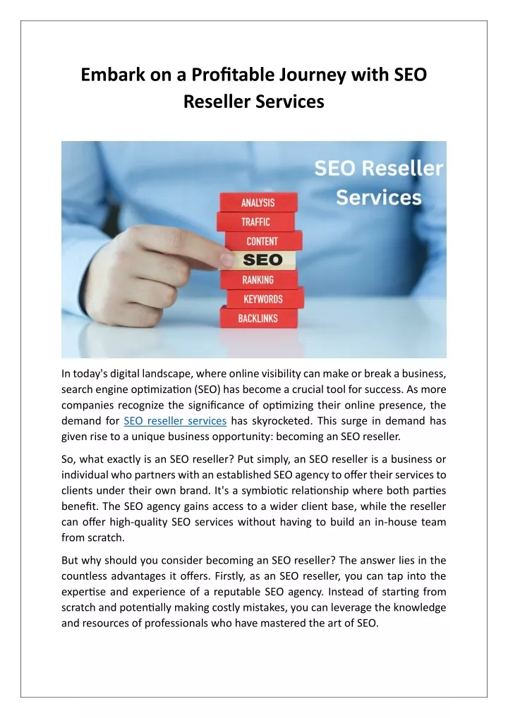embark on a profitable journey with seo reseller
