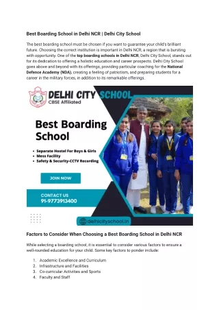 Best Boarding School in Delhi NCR _ Delhi City School