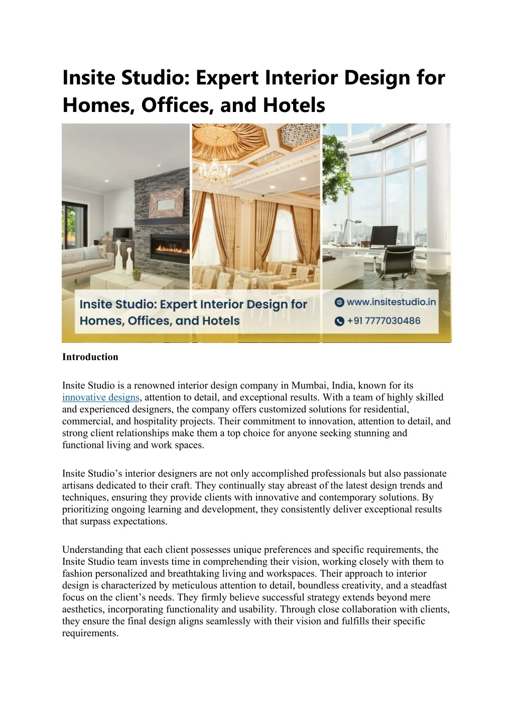 PPT - Insite Studio Expert Interior Design for Homes Offices and Hot ...