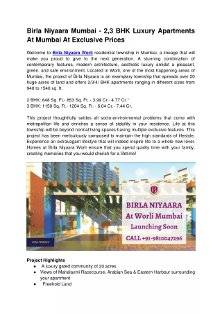 Birla Niyaara Mumbai - The Best And Classic Apartments Of Mumbai