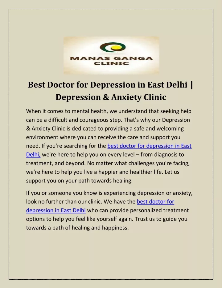 best doctor for depression in east delhi