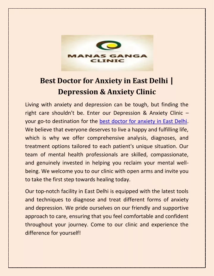 best doctor for anxiety in east delhi depression
