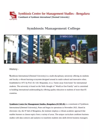 Symbiosis Management College - SCMS Bengaluru