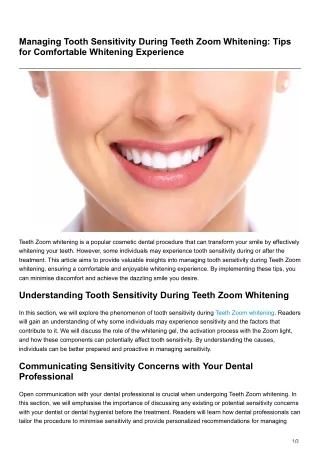 Managing Tooth Sensitivity During Teeth Zoom Whitening: Tips for Comfortable Whi