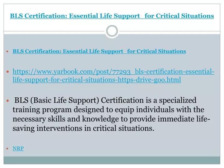 bls certification essential life support for critical situations