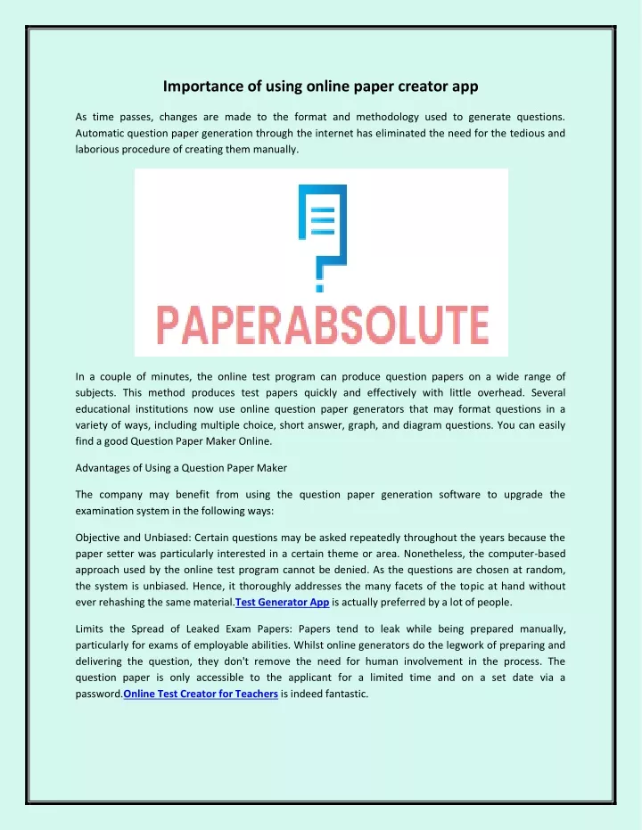 importance of using online paper creator app