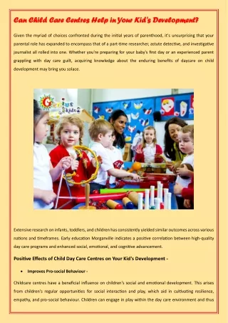 Can Child Care Centres Help in Your Kid