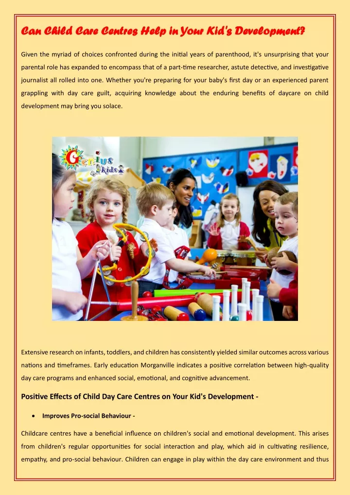 can child care centres help in your