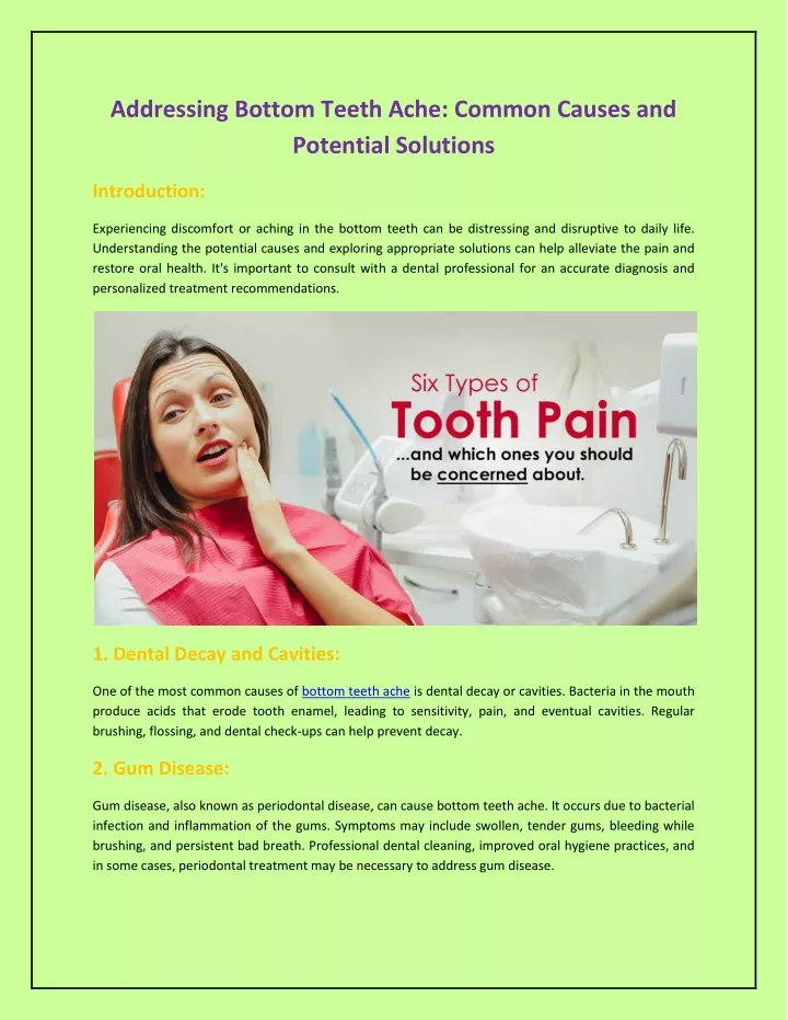 addressing bottom teeth ache common causes