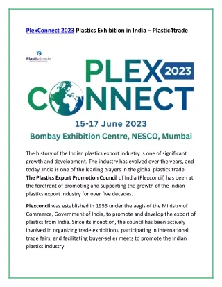 Plexconnect 2023 Plastics Exhibition in India - Plastic4trade