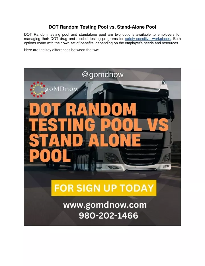 dot random testing pool vs stand alone pool