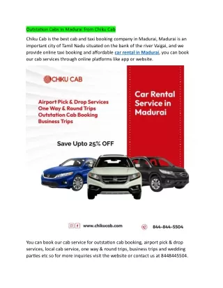 outstation cabs in madurai from chiku cab