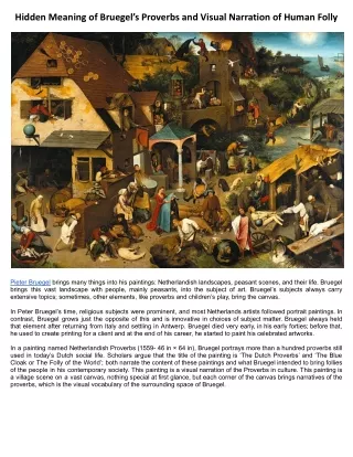 Hidden Meaning of Bruegel’s Proverbs and Visual Narration of Human Folly
