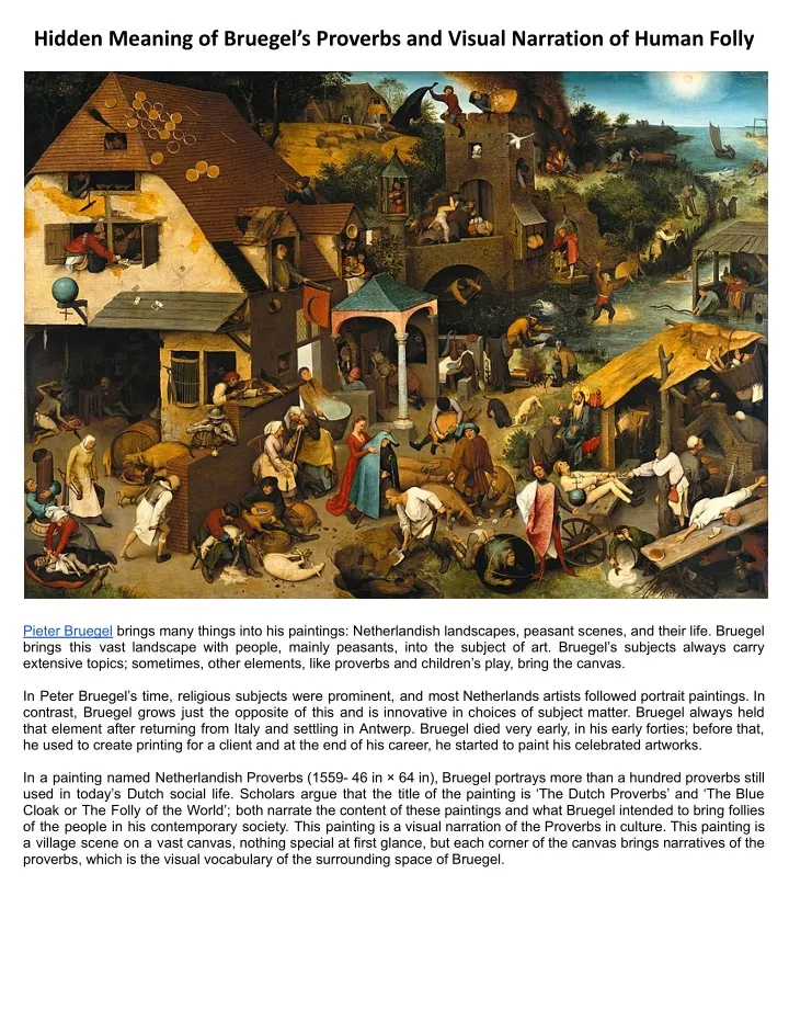 hidden meaning of bruegel s proverbs and visual