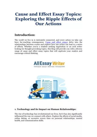 Exploring Cause and Effect Topics for Essays-All Essay Writer