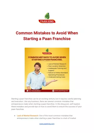 common mistakes to avoid when starting a paan