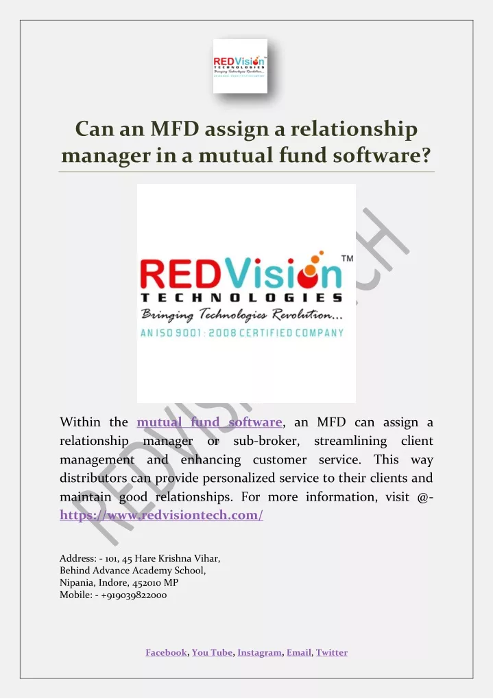 can an mfd assign a relationship manager